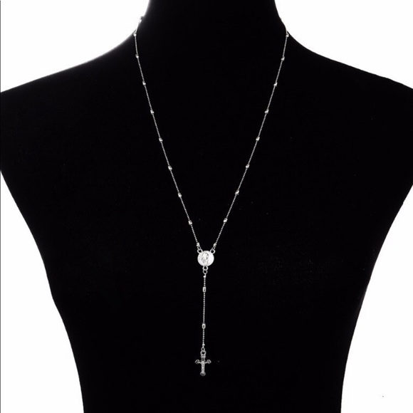 NWT Silver Cross Beaded Necklace - Picture 3 of 7